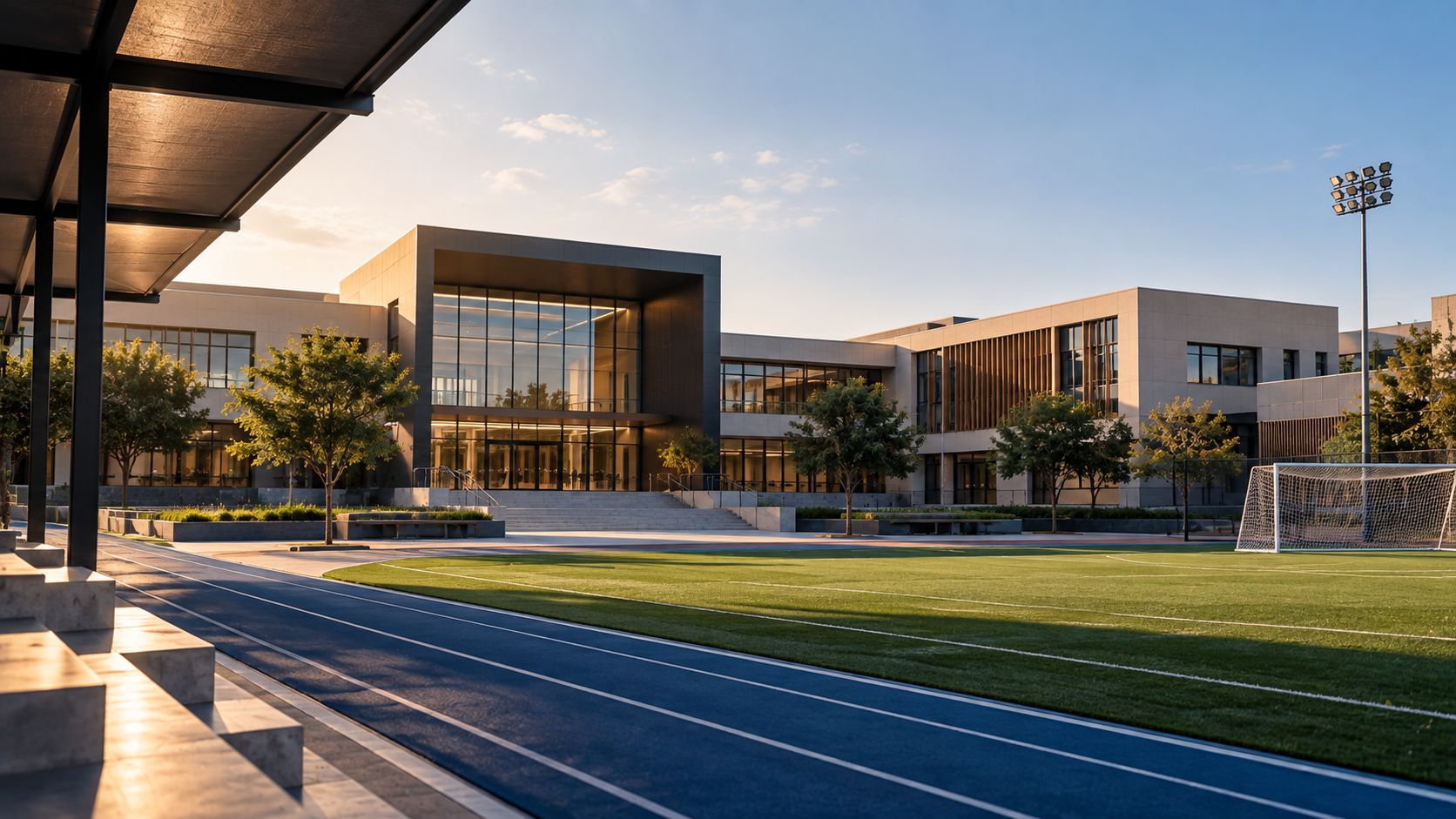 A school campus with sports facilities